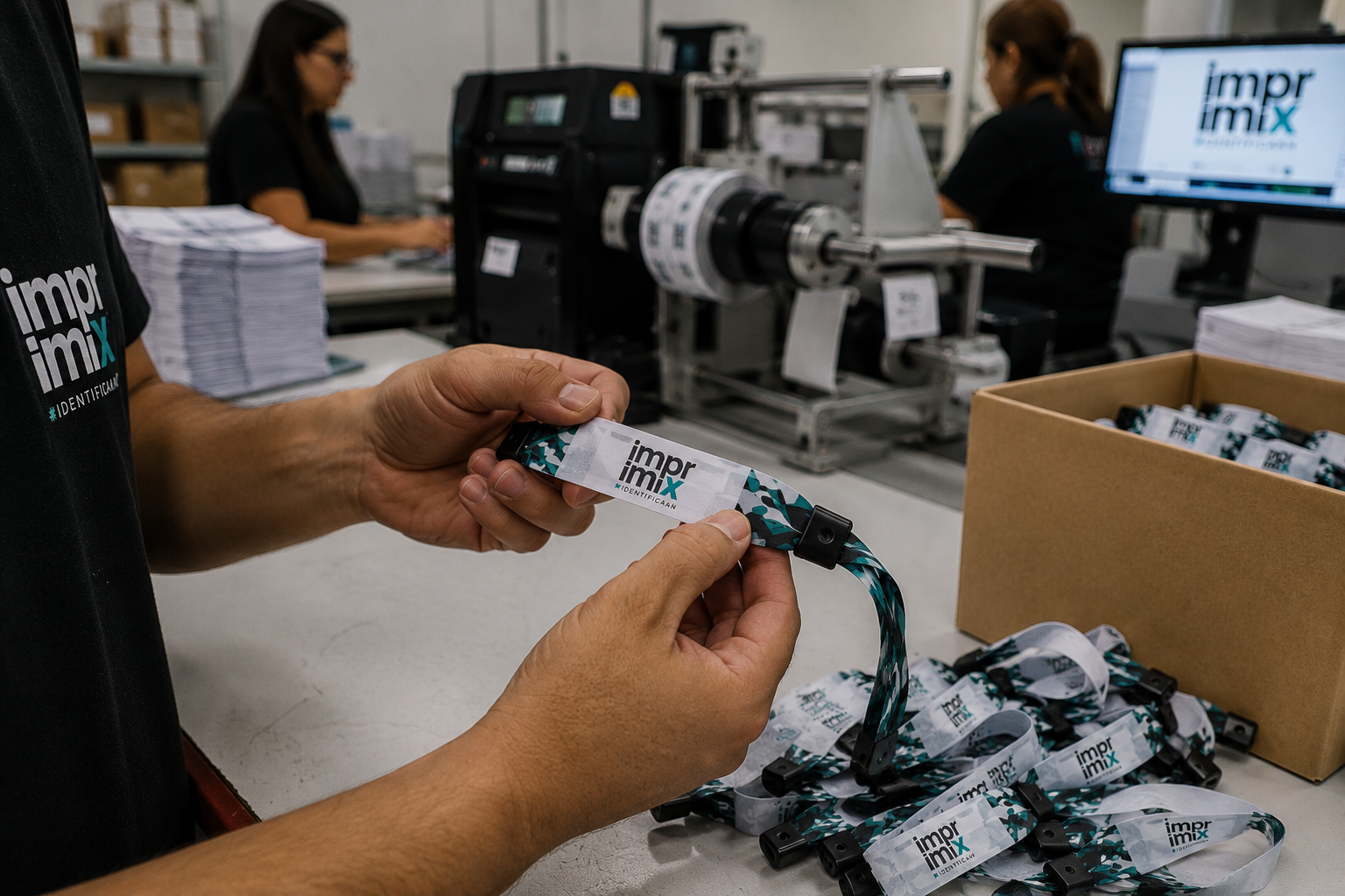 Produção de pulseiras na fábrica Imprimix